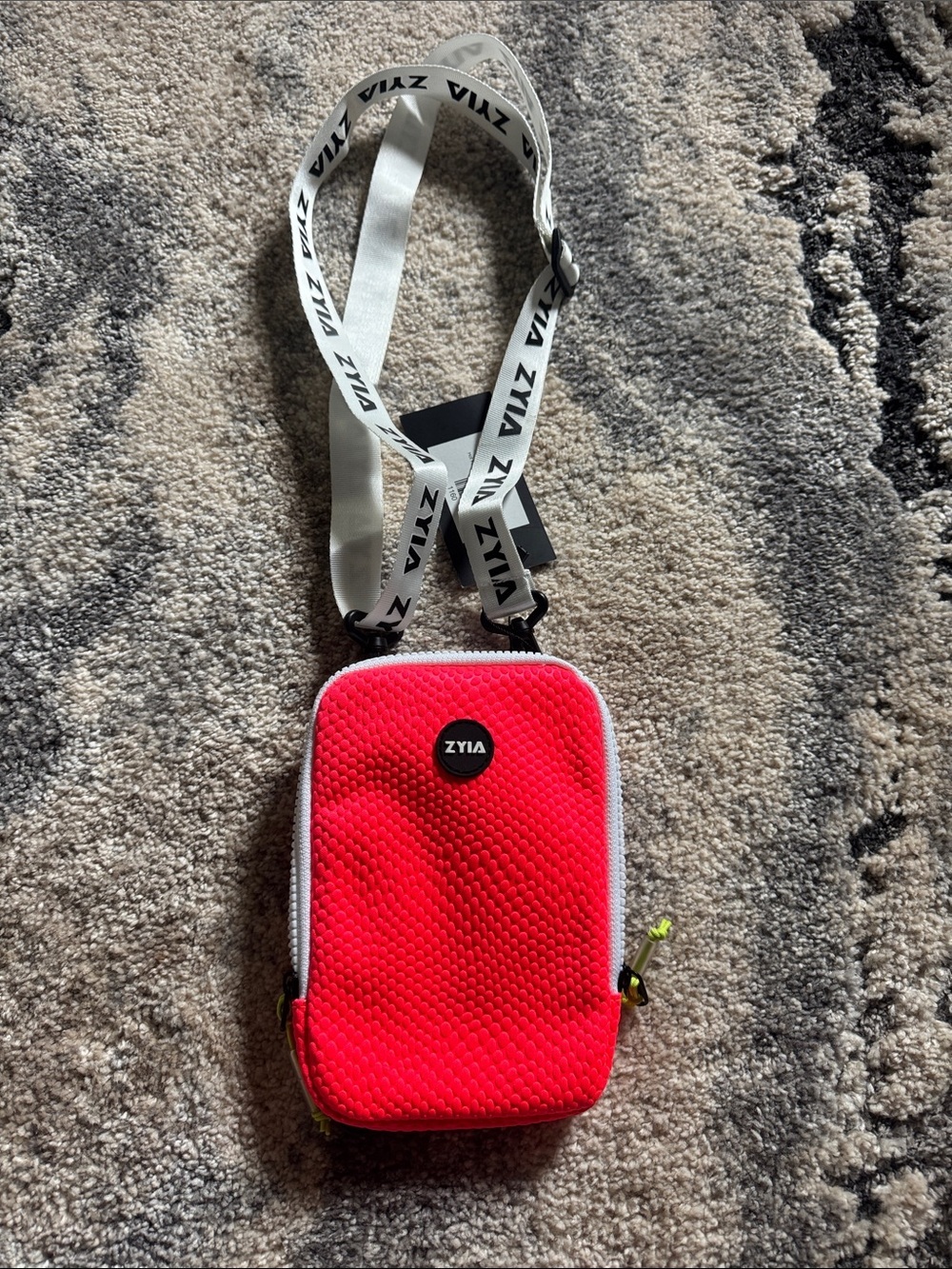 ZYIA Neon Pink Textured Crossbody Pouch with White Strap